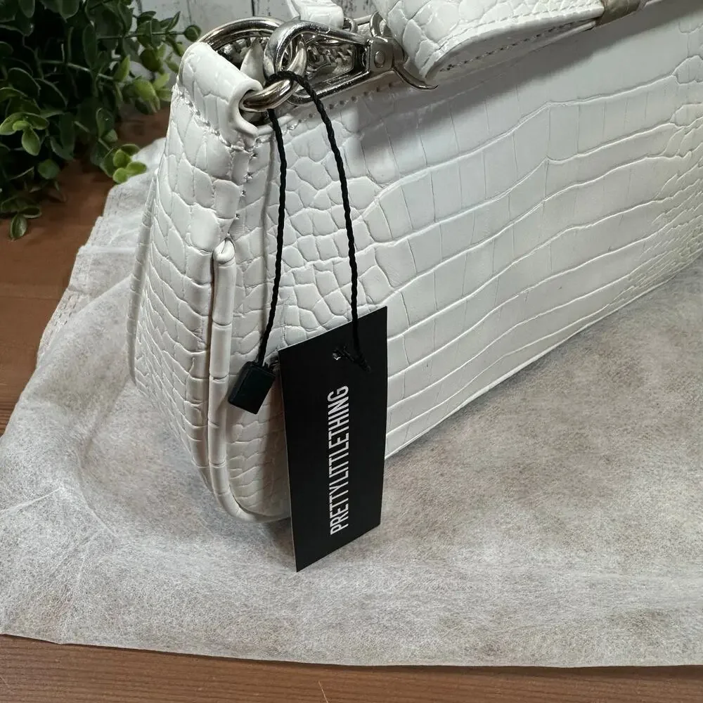 Pretty Little Thing Women's White Croc‎ Shoulder Bag
